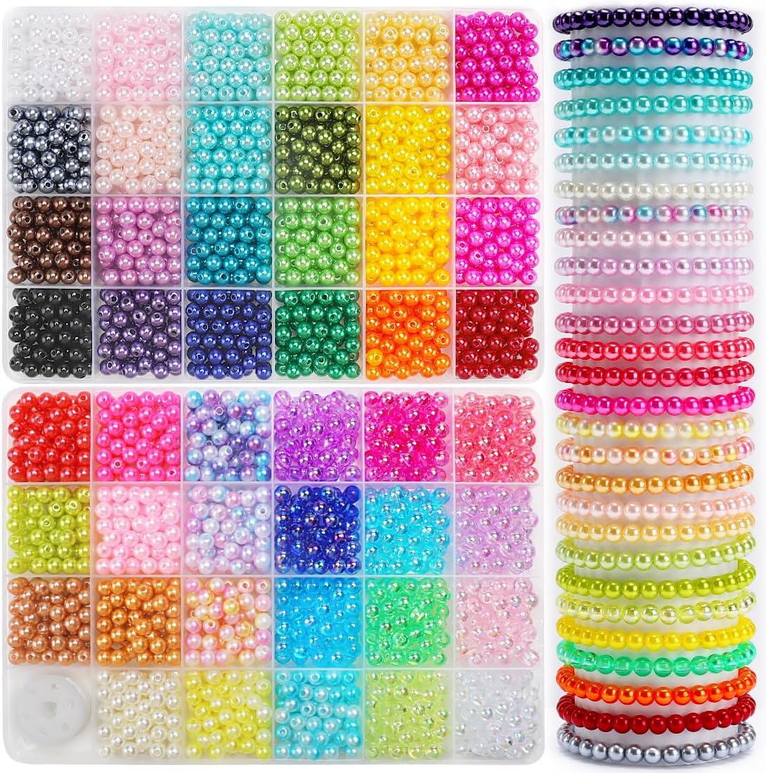 2400pcs Pearl Beads, 47 Colors, Round, DIY Crafts Bracelet Making Kit