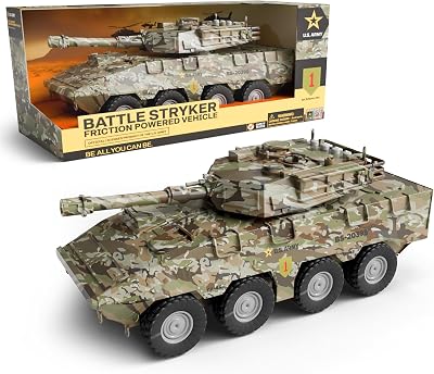 Lollipop U.S. Army Tank Vehicle Toy for Toddlers and Kids 3 Friction Powered - Toy Battle Stryker Friction Powered Vehicle Realistic Lights and Sounfs