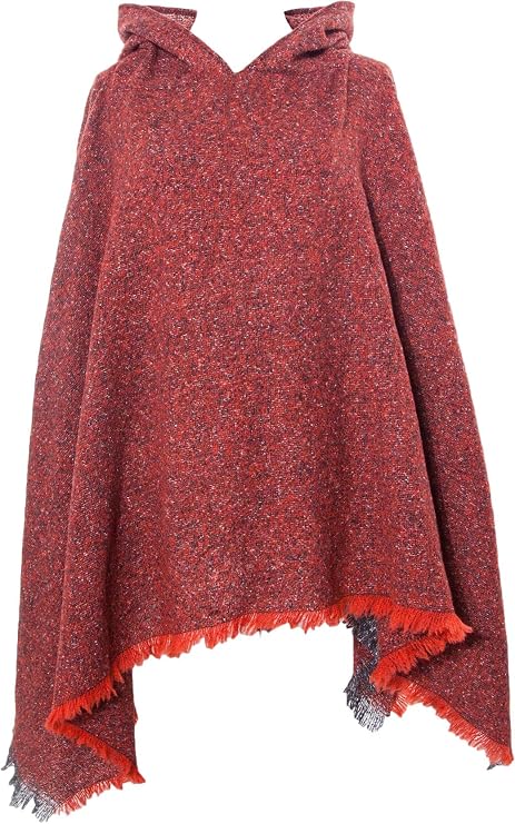 hooded cape Women's oversized poncho with hood super soft fashion hooded poncho with Fringed Hem Knitting halloween poncho for women to wear with jeans and boots.(Red)