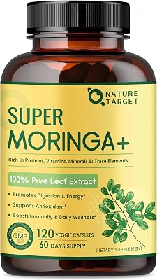NATURE TARGET Moringa Capsules, Moringa Pure Capsules from Leaves, for Immune, Daily Wellness Supplement, 120 Counts
