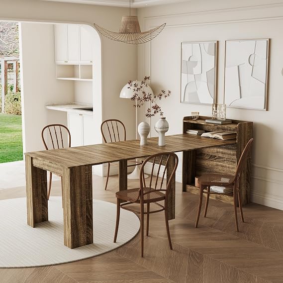 Extendable Dining Table, Modern Extendable Dining Table with Storage, Conference Table for 6-12 People, Extends from 20" to 98.43", Suitable for Kitchen, Living Room, Dining Room (Barnwood)