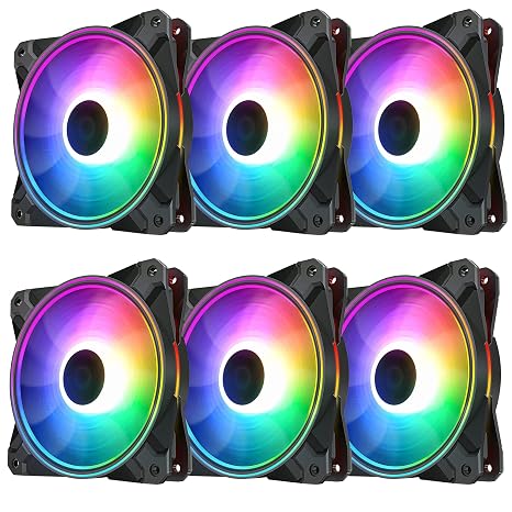 ELLENNE 6pcs RGB LED Fan 120mm Quiet High Air Flow for Desktop PC