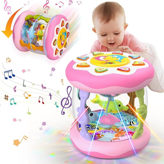 Musical Rotating Light Up Drum, Musical Toys for Toddlers 1-3