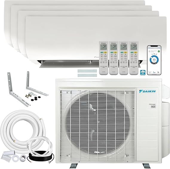 Daikin 36,000 BTU (9K + 9K + 12K + 12K) 20 SEER2 4-Zone Mini Split Air Conditioner Heat Pump R-32 System with Maxwell 15 ft. Installation Kits and Wall Mounting Bracket