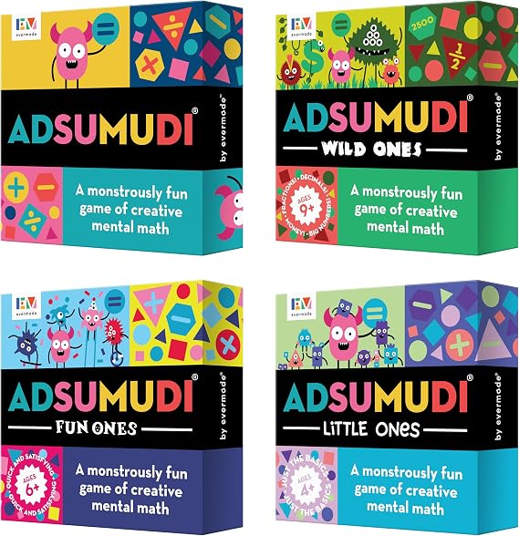 Evermade Adsumudi Math Games Bundle - Monstrously Fun Card Games to Improve Mental Math Skills for Kids Ages 4-12