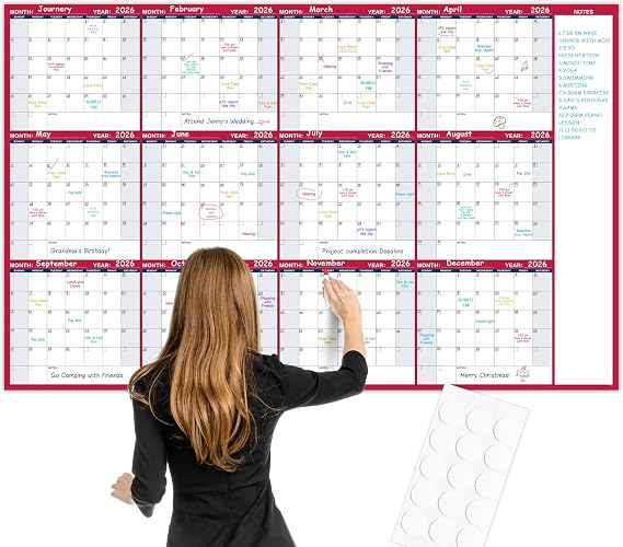 Large Erase Calendar for Wall Great Layout Wall Calendar for Home, Office and School