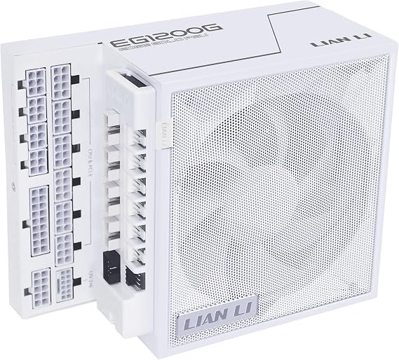 Lian Li EDGE Gold 1200W PC Power Supply White, 1200 Watt ATX PSU, PCIe 5.1, ATX 3.1 PSU | 80 PLUS Gold, modular, Sleeved Cable Kit, 12VHPWR for NVIDIA RTX, quiet fan, USB hub & fan hub