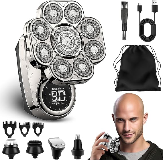 9.0 Shaver, Head Shavers for Bald Men, 6-in-1 Electric Razor - Led Display Rechargeable Head Shaving Kit with USB-C Fast Charge, IPX7 Waterproof (Set-A-9 Blades)