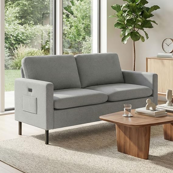 GRAVFORCE Sofa Two Seater Modern Comfy Sofa Couch Loveseat 2 Seater Small Sofas for Living Room Office Apartment Light Gray