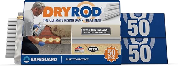 Dryrod Damp Proofing Rods (50 Pack x 3) - BBA-Approved Rising Damp Treatment, Stronger Than DPC Injection Creams. Coverage 18m