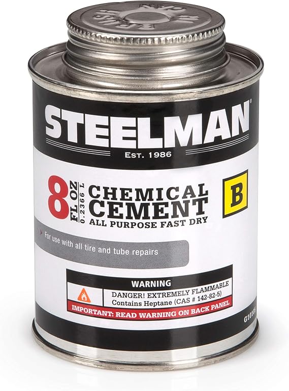 Steelman Chemical Vulcanizing Cement for Rubber Tire and Tube Repairs - 8oz. Fast-Drying, Contains Vulcanization Accelerators, Suitable for Chemical or Heat Vulcanization