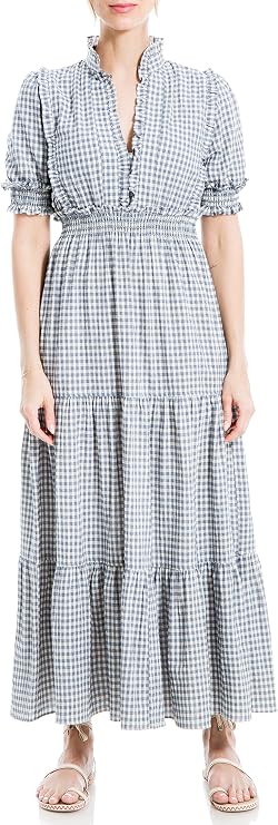 Max Studio Women's Plaid Smocked Tiered Maxi Dress