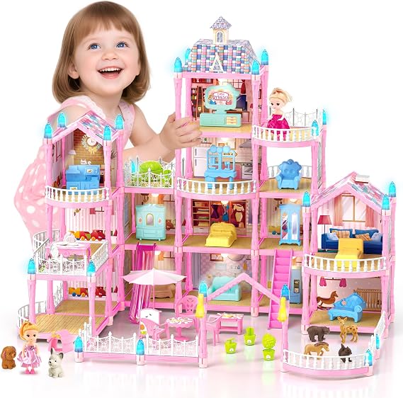 15 Rooms Doll House for Girls, Dream Dollhouse for 3+ Year Old Kids