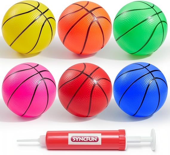 SYNCFUN 6 PCS Mini Basketballs, 5 inches Colorful Small Ball for Basketball Hoop, Inflatable Rubber Ball, Sports Toys Gift for Kids and Teenagers (6 Colors)