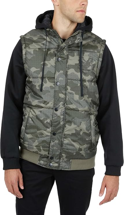 Zoo York Men's Long-Sleeve Hybrid Vest Hoodie (Olive Bubble Camo/Black) (X-Large (XL))