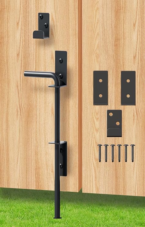 Cane Bolt Heavy Duty Gate Drop Rod 18 Inch Metal Gates Stopper for Wood PVC Vinyl Metal Fences Gates, Gate Ground Latches, Black Finish(1 Pack)