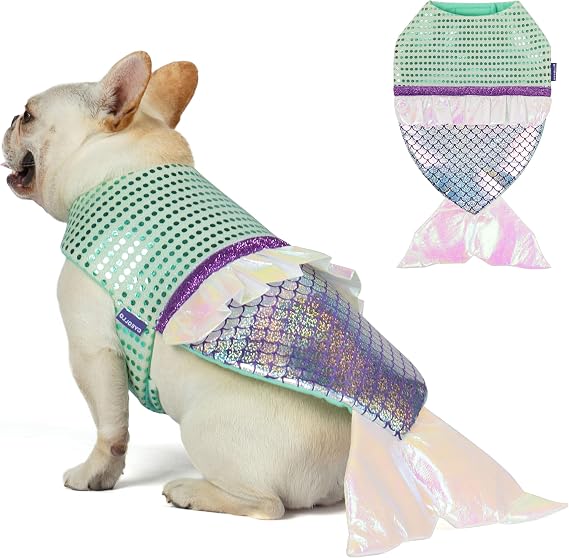cyeollo Dog Mermaid Costume Pet Halloween Costumes for Small Dogs, M