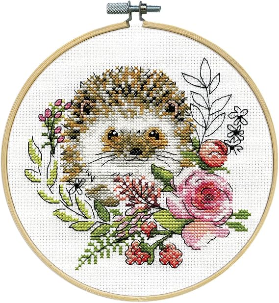 Design Works Hedgehog Counted Cross Stitch Kit Adorable Animal Needlecraft Kit with Fabric, Thread & Needle 6" x 6" Finished Size