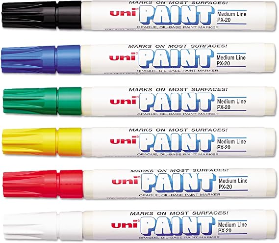 Uni-Paint 63630 PX-20 Oil-Based Paint Marker, Medium Point, Assorted Colors, 6-Count