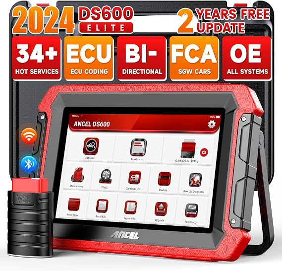 ANCEL DS600 Elite OBD2 Scanner, 2025 New Bidirectional Full System Scan Tool with 34+Resets, ECU Online Coding, FCA SGW AutoAuth, VAG Guide, Wireless Car Scanner Diagnostic Tool with 2-Year Update