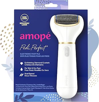Amope Pedi Perfect Electric Callus Remover Foot File w/ Diamond Crystals, Pedicure Tool for Feet, Removes Hard & Dead Skin, Feet Scrubber & Buffer, Splashproof, w/ Extra Coarse Roller Head, 1 Count
