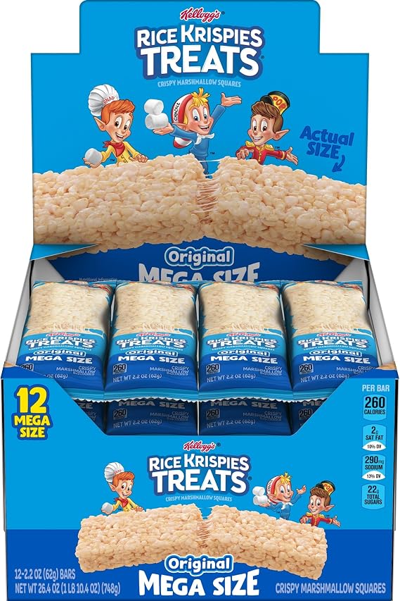 Rice Krispies Treats Mega Bars Large Marshmallow Snack Bars, Kids Snacks, Original, 26.4oz Box (12 Bars)