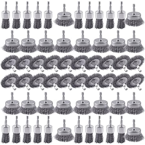 Rocaris 60 Pack Carbon Steel Wire Wheel Brush Set with 1/4-Inch Hex Shank