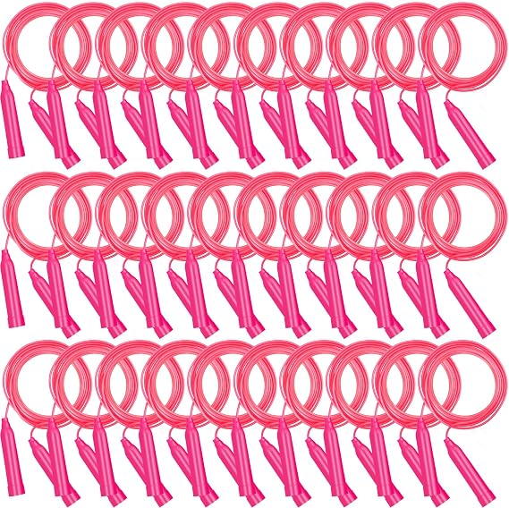 30 PCS Pink Jump Ropes Bulk 7.3 Feet Adjustable Skipping Rope | Jump Ropes for Kids, Plastic Jumping Rope for Party Favor Birthday Gifts, Indoor Outdoor Activity