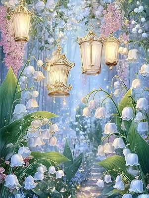 Diamond Paintings Kits for Beginners,Full Round Drill Diamond Arts Kits for Adults,Lily of the Valley Paint by Diamond,5D DIY Flower Diamond Painting Dot Gem Art, for Home Wall Decor 11.8x15.8 Inch
