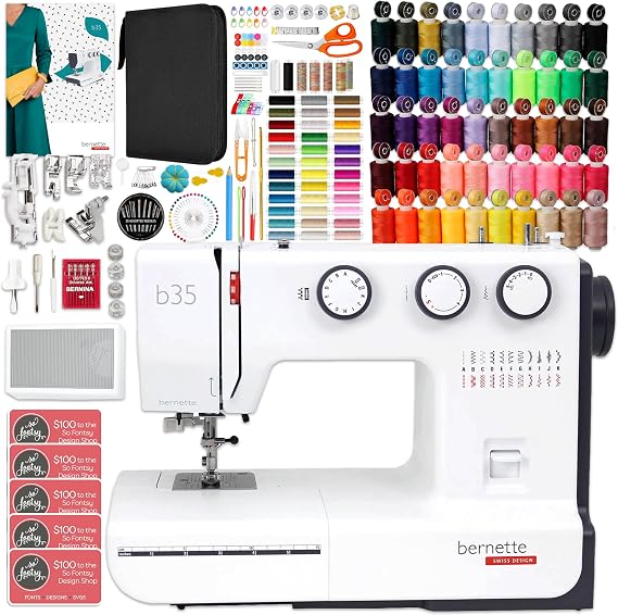 Bernette B35 Computerized Sewing Machine with Sewing Thread, Color Matching Bobbins & 200+ Accessories