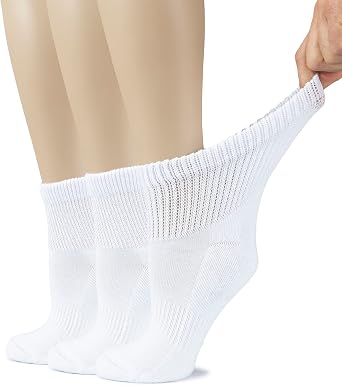 Hugh Ugoli Women's Cotton Diabetic Ankle Socks, Wide, Loose, Stretchy, Seamless Toe, Non Binding Top Semi Cushion, 3-6 Pairs