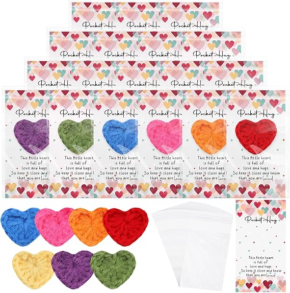 Mindsoft 70 Sets Pocket Hug Heart Crocheted Cards Bags Party Favor