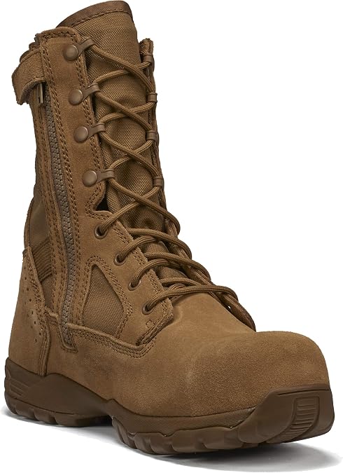 Belleville 8" Tactical Boots for Men, Side-Zip, AR 670-1 Compliant Boots | Composite Toe Military Boots, Leather-Nylon Upper, Full-Grain Cattlehide Leather Military Gear, Flat Heel Men's Boots