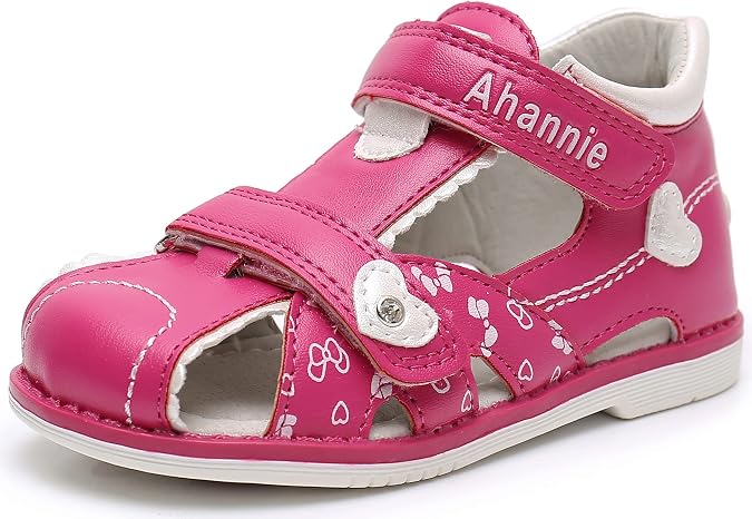 Ahannie Toddler Boys Girls Double Adjustable Strap Closed-Toe Orthopedic Sandals, Kids Summer Sandals with Arch Support