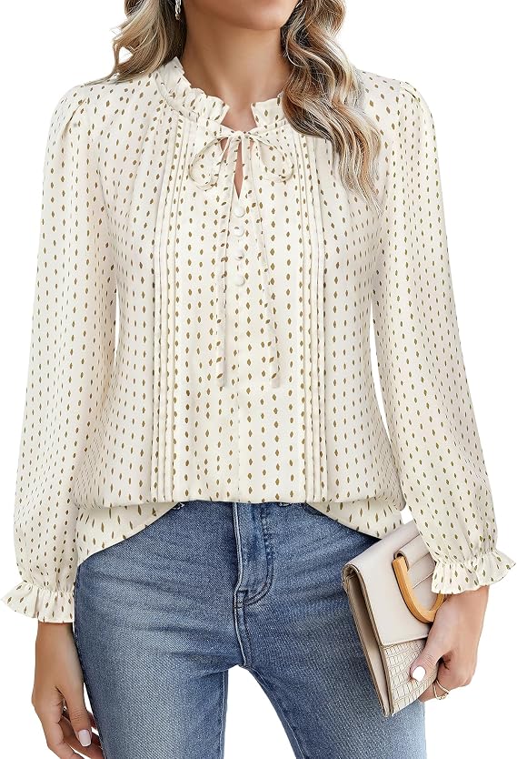 Timeson Women's Business Casual Tops Long Sleeve Work Blouses Chiffon Office Shirts