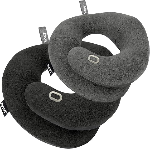 BCOZZY Travel Neck Pillow 2-Pack XL Black & Large Gray Patented Head, Neck & Chin Support for Airplane & Travel Comfort