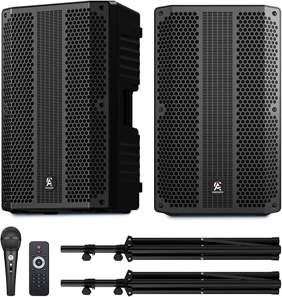 12-inch PA Speaker System with Bluetooth Portable Dual DJ Speakers with Stands, Full-Range Stereo Sound for Events & Performances