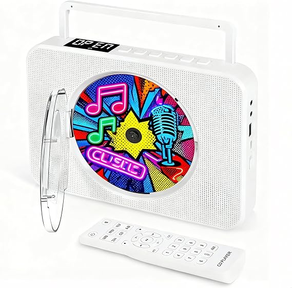 CD Player with Speakers for Home, Bluetooth CD Player for Car, with Bluetooth/FM Radio/USB/AUX, Retro Desktop Music Players with Remote and Handle