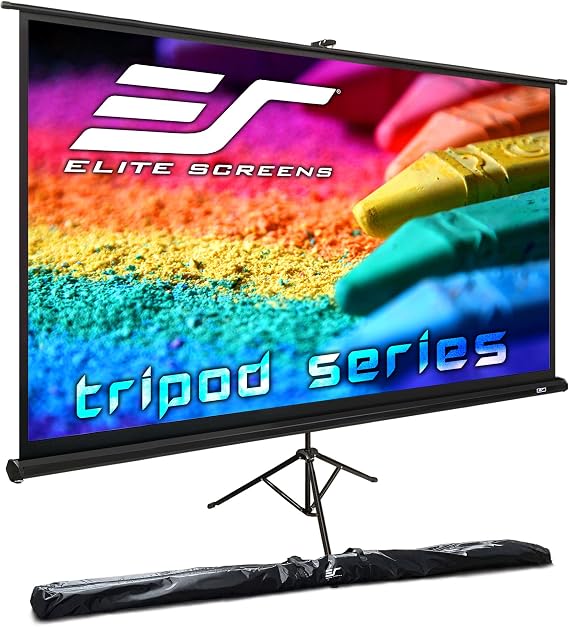 Elite Screens Tripod, 100-Inch 16:9 Portable Projector Screen with Stand MaxWhite 2, 1.1 Gain, Adjustable Indoor Outdoor Pull Up Projection Screen for Home Theater, Office & Classroom, T100UWH, Black