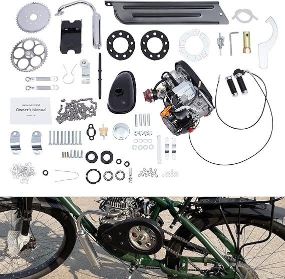 100CC Bicycle Engine Kit, 4 Stroke Gas Motorized Air Cooling Motor Bike Kit,Single-cylinder Motor Full Set With Large Capacity Fuel Tank, Fast Speed Complete Modified Engine Kit For Beach Bikes