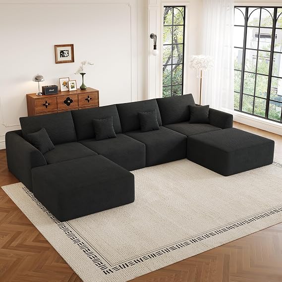 130 Modular Sectional Sofa, Cloud Sectional Couch with Deep Seat, Modern Modular U-Shape Sofa Couch with Chaise,Upholstered Boneless Couches for Living Room Bedroom No Assembly Required