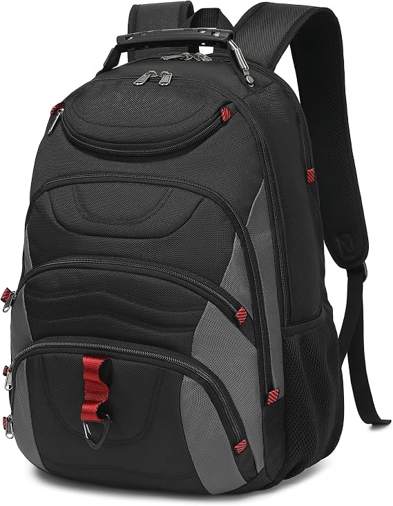 Boavan Laptop Backpack for men, 17.3 inch Laptop Bag with USB Port, Waterproof Travel Work Backpack Purse, Anti-Theft Teacher Nurse Doctor Casual Bookbags Office Business backpack,Black&Dark Grey