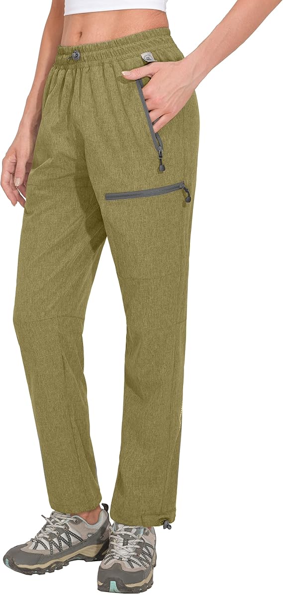 Mapamyumco Womens Hiking Pants Lightweight Quick Dry, Stretch Cargo Pants for Travel, Zipper Pockets Elastic Waist