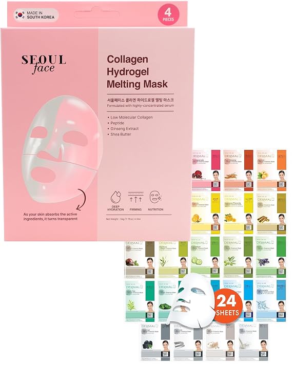 DERMAL 24 Combo Pack A + Collagen Hydrogel Melting Jelly Gel Mask 4ea Bundle
