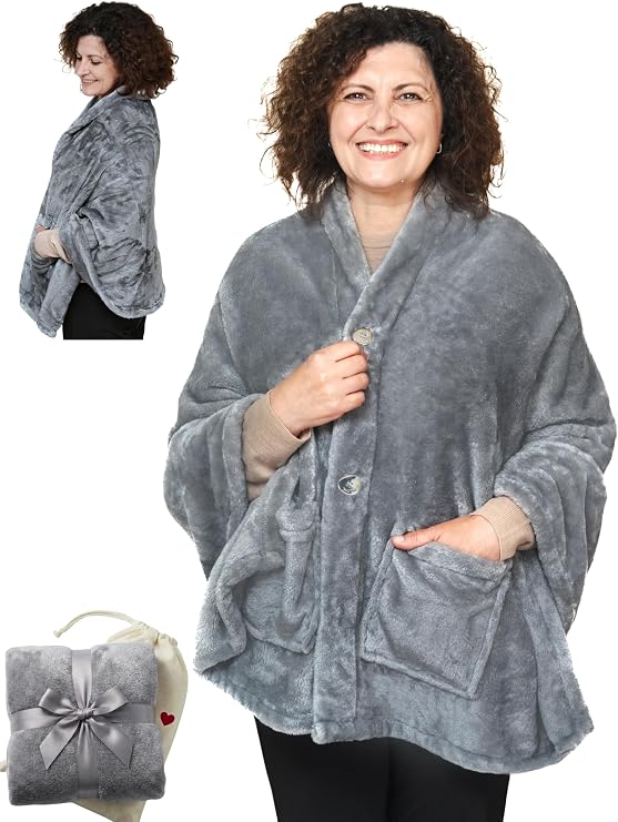 Original Lightweight Poncho Blanket Fleece, No Sleeves, Gifts for Grandma