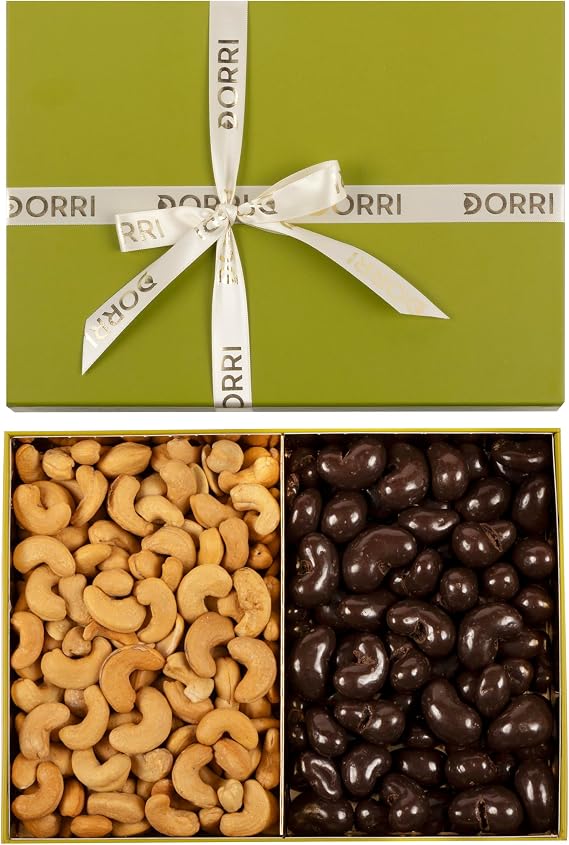 Dorri - Salted Cashews & Dark Chocolate Cashews 600g | Chocolate Covered Nuts, Dried Fruit, Coffee Beans Selection Luxury Gift Box - Cashews, Brazil Nut, Hazelnuts, Raisins