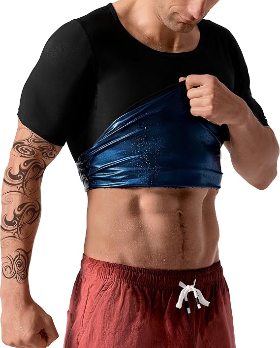 Sauna Shirt for Men Sweat Tank Top Heat Trapping Suit Workout | Unique PU material to stimulate you body heat trapping quickly during exercise,breathable armpit keep you dry