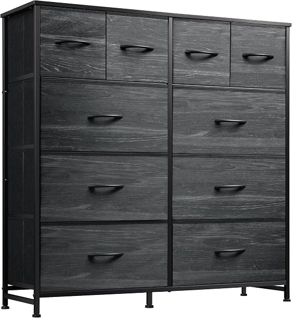 WLIVE 10 Drawer Fabric Dresser Bedroom Tall Storage Tower, Charcoal