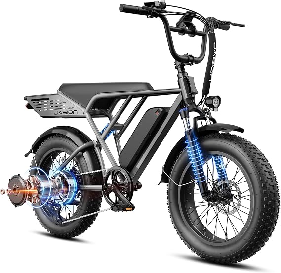Jasion RetroVolt&Pro Electric Bike for Adults, 2000W/3000W Peak - 30/38MPH Electric Dirt Bike, 48V-52V, 13AH/20AH Battery, 70/90Miles Max Range Electric Motorcycle, 20'' X 4'' Fat Tire All-Terrain