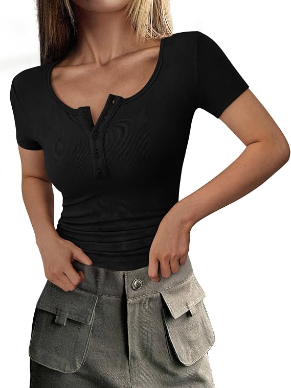 PRETTYGARDEN Women's Summer Tops Henley Tee Shirts